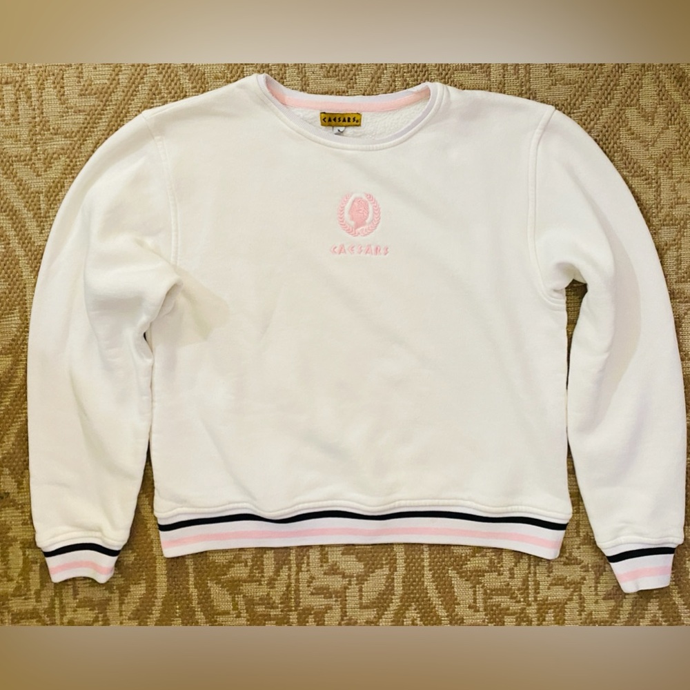 Vintage White & Pink Caesar & Logo Embroidery Sweatshirt  Medium